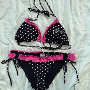 So Cal No Fear Polka Dot Black and White, Pink Ruffle Bikini Like new